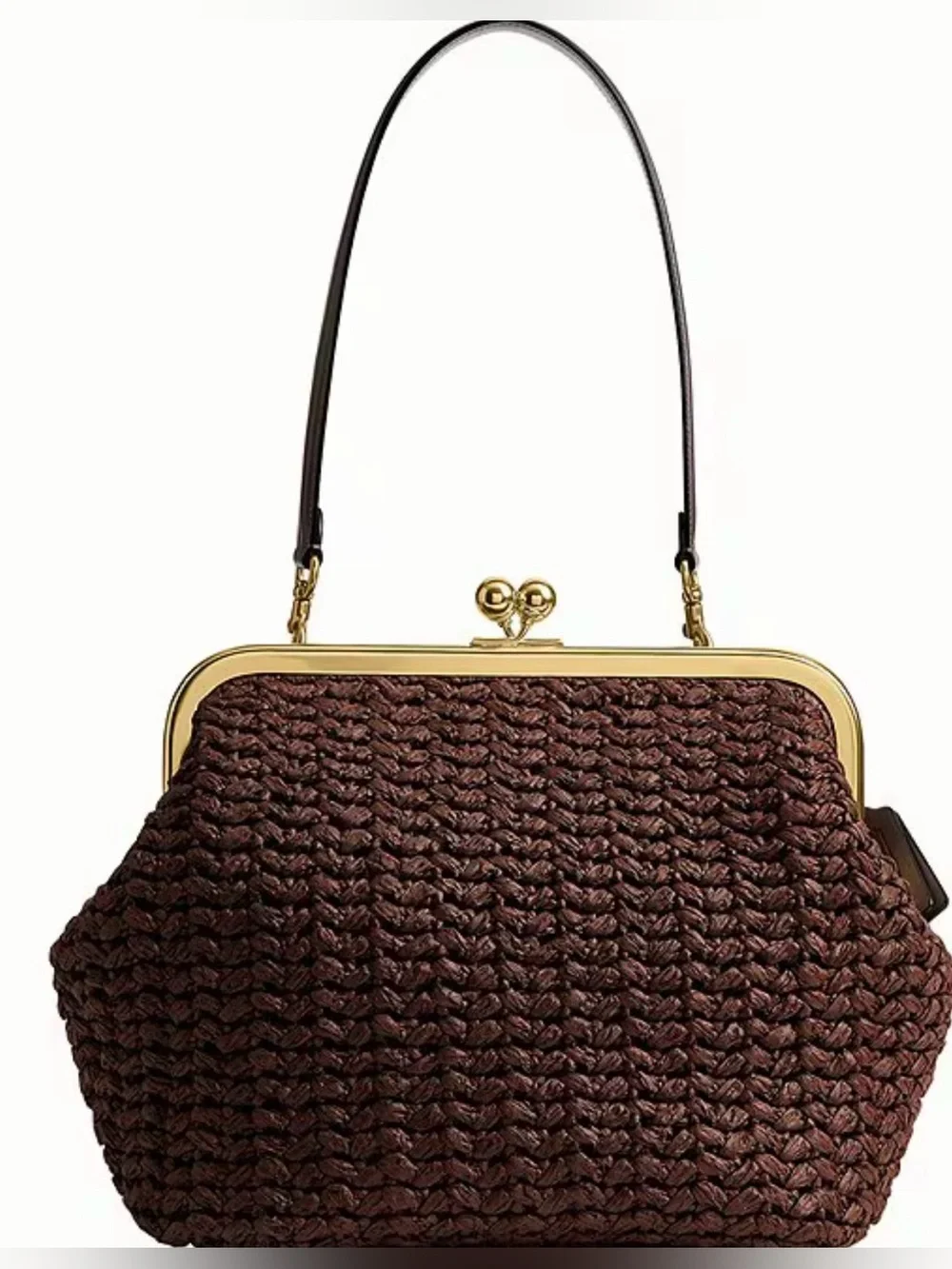 Coach Kisslock 27 Frame  Woven Straw Bag Brown NWT